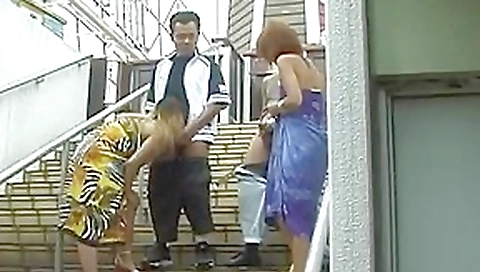 Pervs bang their horny Japanese girlfriends in public