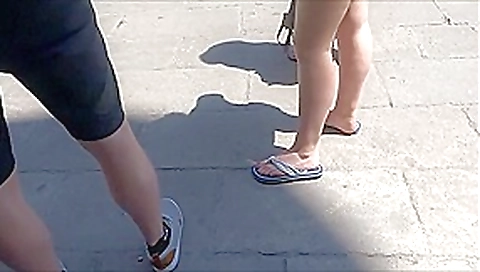 Candid feet in flip flops