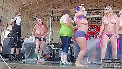Big Fake twins Saturday Contest at Abate 2014 Algona Iowa Biker Rally - NebraskaCoeds