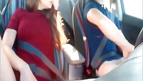 Amazing cock sucker while her man driving a car