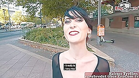 German skinny punk student teen 18+ public pick up street casting for EroCom Date POV