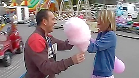 cute Chick rides tool in fun park