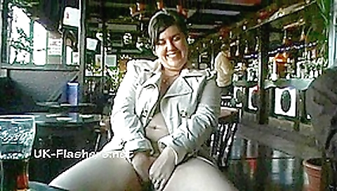 Amateur bbw Kinx upskirt masturbation in a bar and outdoor public nudity of toying fat babe