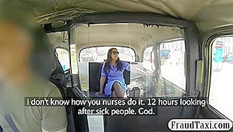 Busty nurse slut fucked in the backseat of a taxi