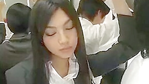 horny Japanese girl sexual harassment to a man on train