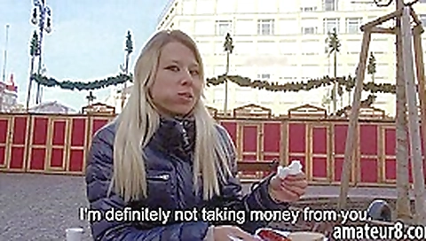 Amateur blonde Czech slut gets payed for fucking in public