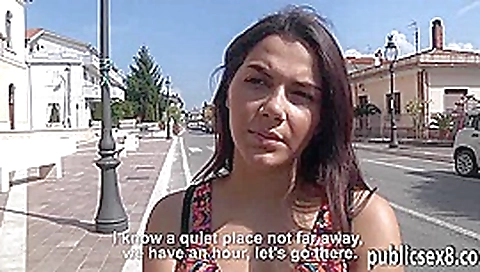 Czech slut flashes big boobs and nailed in public for cash