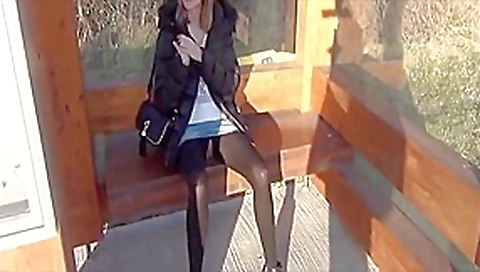 college girl public sex in pantyhose at the bus stop